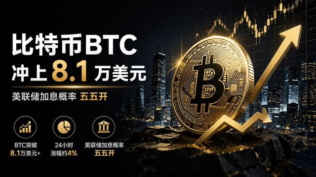比特币BTC冲上8.1万美元,美联储加息概率五五开,8万美元还能守住吗?